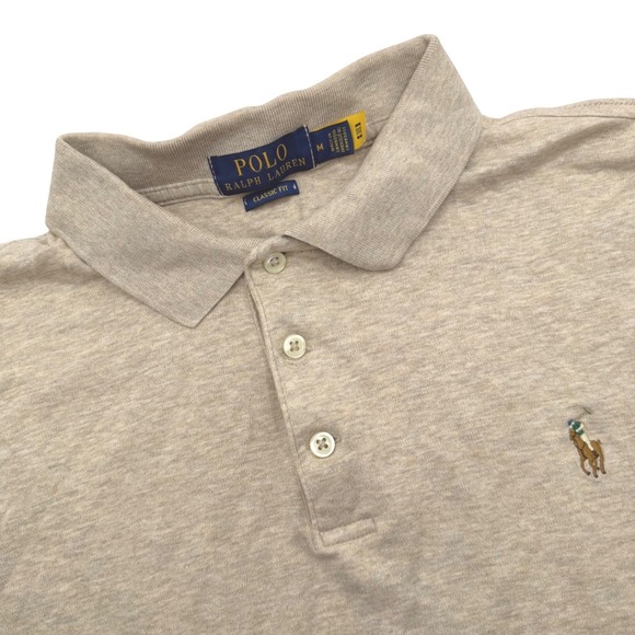 Polo Ralph Lauren Other - Polo Ralph Lauren Polo Shirt Medium Tan Long Sleeve Classic Fit Heathered Pony